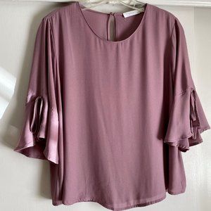 Lush Lavender Purple Ruffle Ruffle Bell Sleeve Flowy Scoop Neck Blouse Top S